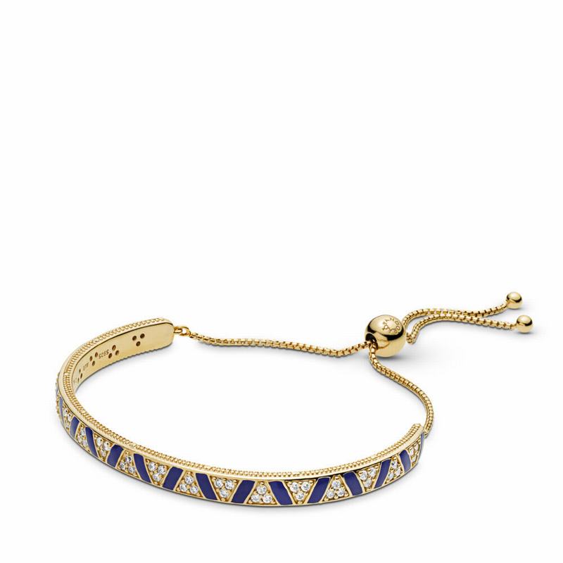 Pandora Shine™ Exotic Stones & Stripes Bracelet - 18ct Gold Plated/Enamel/Blue/Cubic Zirconia - Cana